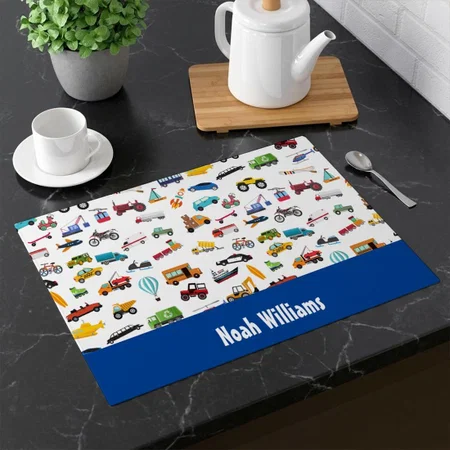 Little Boy Things That Move Vehicle Cars Kid Customized Printed Cloth Placemat Table Mat