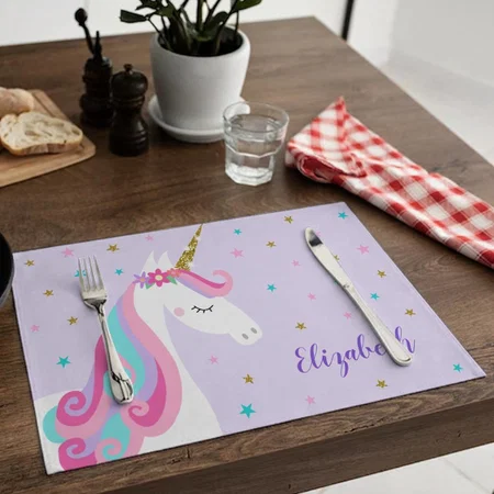 Rainbow Unicorn Magical Glitter Purple Customized Printed Cloth Placemat Table Mat