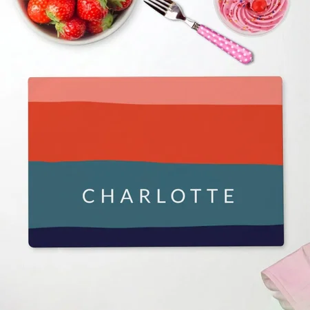 Personalized Name Color Block Pink Red Blue Stripe Customized Printed Cloth Placemat Table Mat