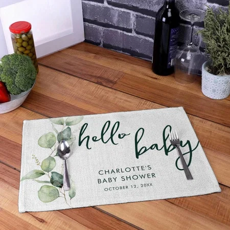 Eucalyptus Botanical Baby Shower Customized Printed Cloth Placemat Table Mat