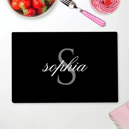 Black And White Name Monogram Customized Printed Cloth Placemat Table Mat