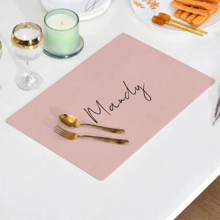 Calligraphy Elegant Rose Gold Plain Simple Name Customized Printed Cloth Placemat Table Mat