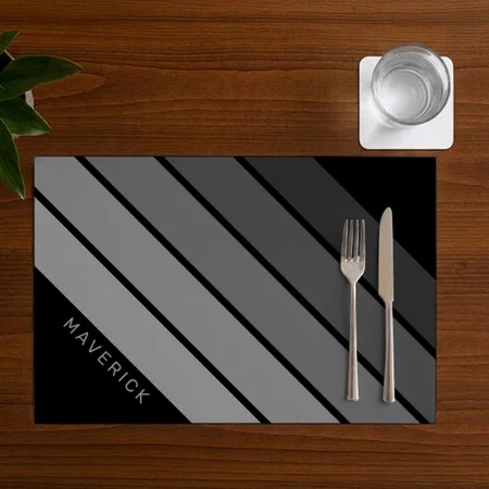 Retro Stripe Pattern Black Gray Vintage Vibe Customized Printed Cloth Placemat Table Mat