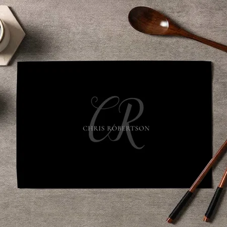 Calligraphy Monogram Name Black Grey Customized Printed Cloth Placemat Table Mat