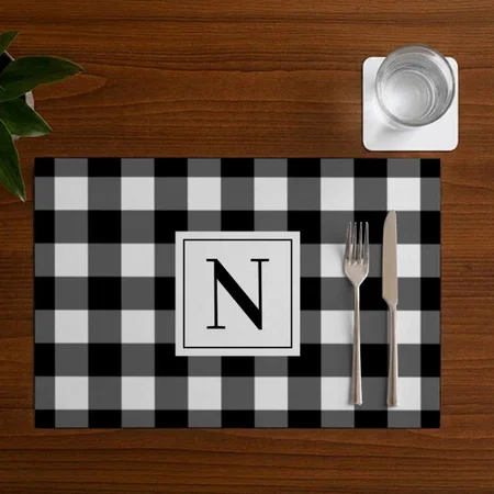 Black Buffalo Plaid Custom Monogram Customized Printed Cloth Placemat Table Mat