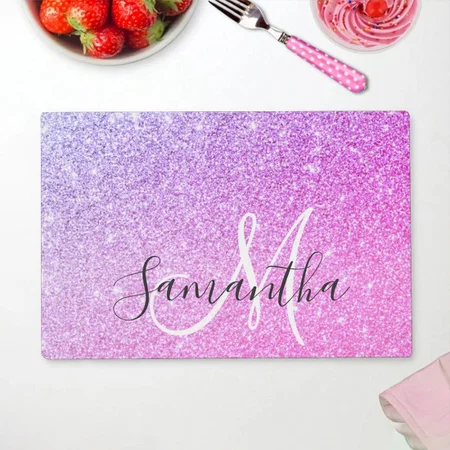 Modern Pink Glitter Sparkles Personalized Name Customized Printed Cloth Placemat Table Mat