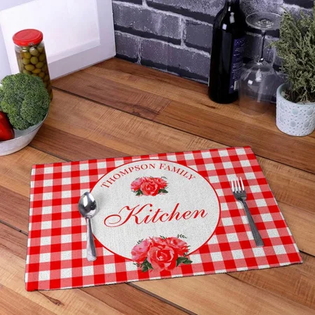 Farmhouse Red Gingham Customized Printed Cloth Placemat Table Mat