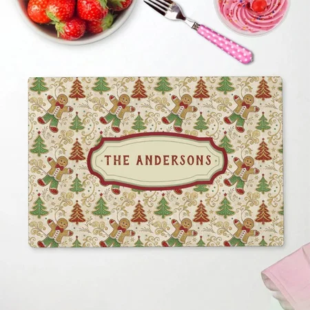 Vintage Gingerbread Man & Christmas Trees Customized Printed Cloth Placemat Table Mat
