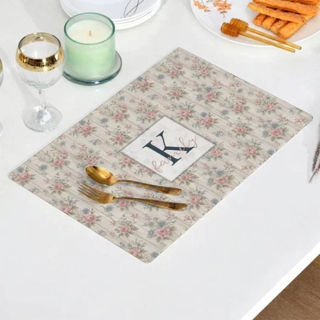 Vintage Rustic Shabby Chic Floral on Wood Farmhouse Customized Printed Cloth Placemat Table Mat