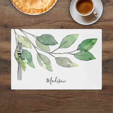 Watercolor Greenery Customized Printed Cloth Placemat Table Mat
