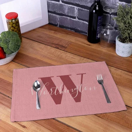 Girly Monogram And Name Pink Blush Red Customized Printed Cloth Placemat Table Mat