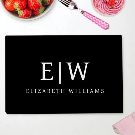 Black and White Minimalist Modern Monogram Customized Printed Cloth Placemat Table Mat
