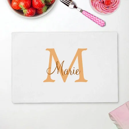 Simple Minimal Monogram Orange Brown Customized Printed Cloth Placemat Table Mat