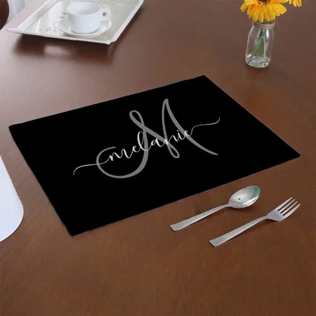 Custom Monogram And Name Script Customized Printed Cloth Placemat Table Mat