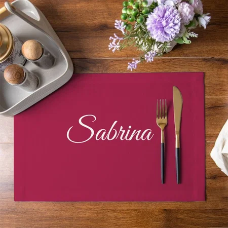 Monogram Minimalist Cherry Rose Pink Customized Printed Cloth Placemat Table Mat