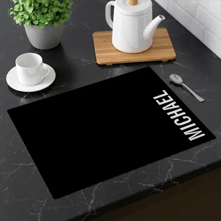 Black Modern Minimalist Personalized Name Customized Printed Cloth Placemat Table Mat