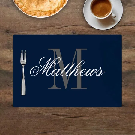 Navy Blue With Custom Monogram Customized Printed Cloth Placemat Table Mat
