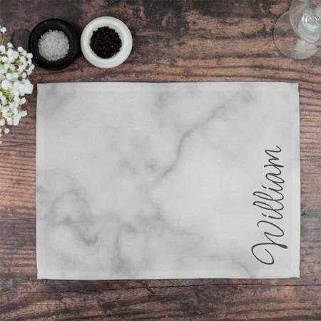 White Marble Modern Script Customized Printed Cloth Placemat Table Mat