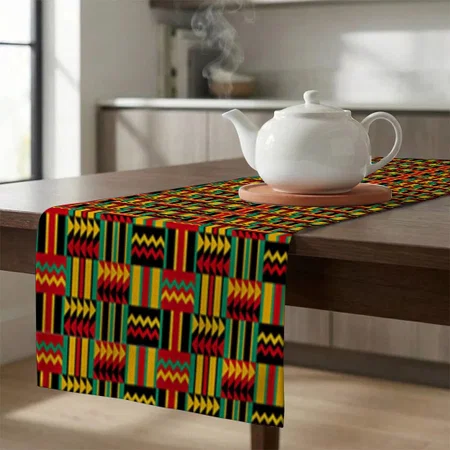 African Basket Weave Pride Red Yellow Green Black Customized Printed Cloth Table Runner