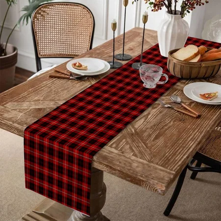 Red And Black Scottish Tartan Customized Printed Cloth Table Runner