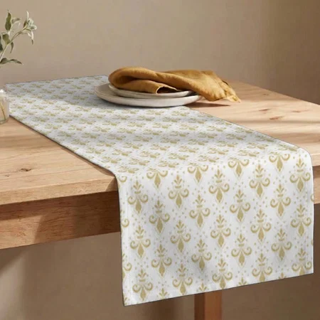 Gold Seamless Pattern On White Customized Printed Cloth Table Runner