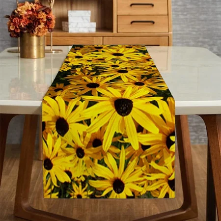 Yellow Black Eyed Susans Floral Customized Printed Cloth Table Runner