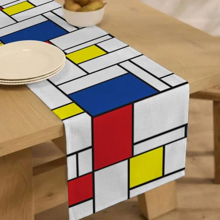 Mondrian Minimalist Geometric Customized Printed Cloth Table Runner