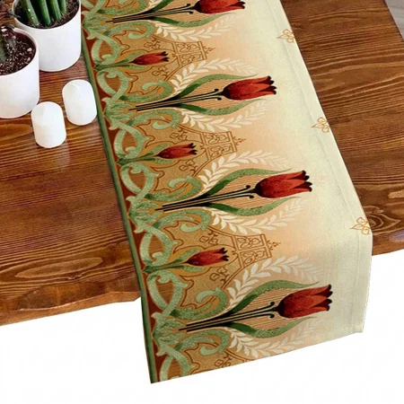 Vintage Mission Style Red Tulip Customized Printed Cloth Table Runner