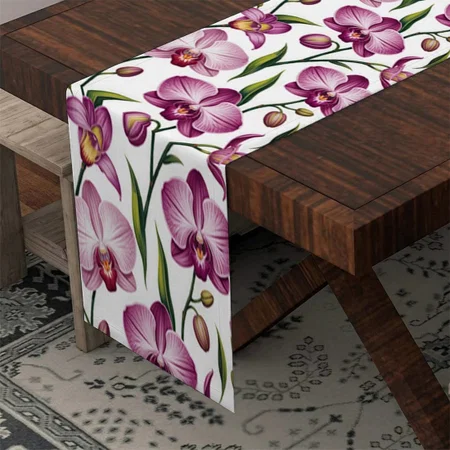 Elegant Seamless Pattern Of Purple And Pink Orchid Customized Printed Cloth Table Runner
