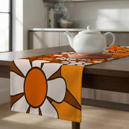 Retro Garden Groovy Floral Pattern Customized Printed Cloth Table Runner