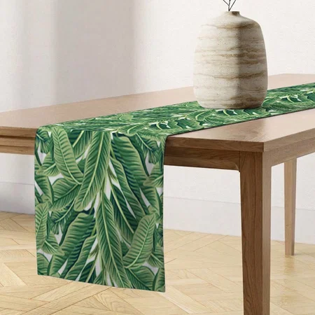Green Tropical Banana Leaves Customized Printed Cloth Table Runner