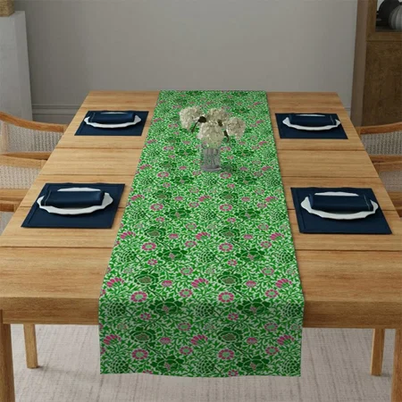 Jacobean Floral Emerald And Lime Green Customized Printed Cloth Table Runner