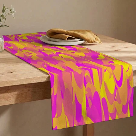 Abstract Pattern Pink Yellow Orange Customized Printed Cloth Table Runner