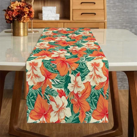 Aesthetic Hawaiian Vibe Tropical Flowers Pattern Customized Printed Cloth Table Runner