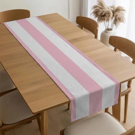 Vertical Stripes Baby Pink And White Customized Printed Cloth Table Runner