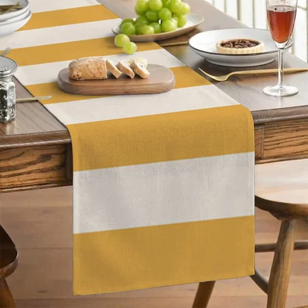 Vertical Stripes Mustard Yellow And White Customized Printed Cloth Table Runner