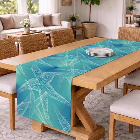 Starfish Aqua Blue Sea Beach Customized Printed Cloth Table Runner