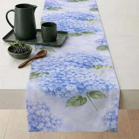 Blue Hydrangea Hamptons Customized Printed Cloth Table Runner