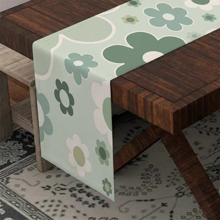 Retro Flowers Sage Green Abstract Floral Customized Printed Cloth Table Runner