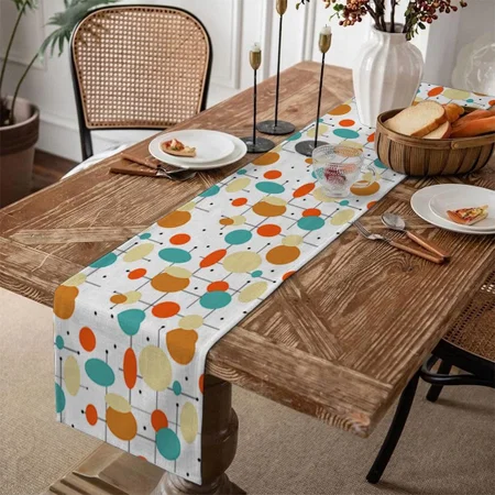 Bold Circles And Lines Mid Century Modern Pattern Customized Printed Cloth Table Runner