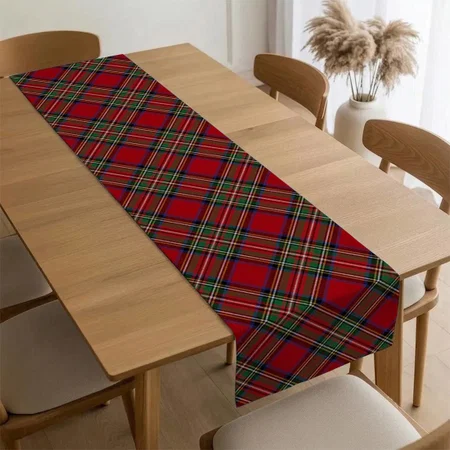 Plaid Rustic Red Green Stewart Tartan Customized Printed Cloth Table Runner