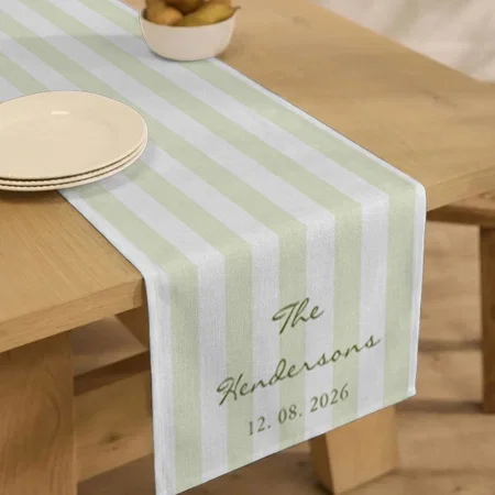 Olive Green Stripe Wedding Customized Printed Cloth Table Runner