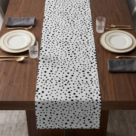 Dalmatian Dots Black And White Customized Printed Cloth Table Runner