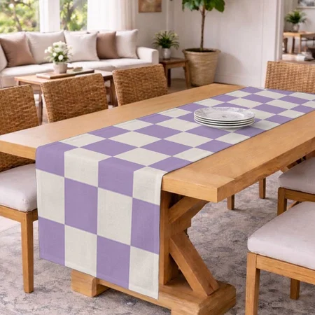 Purple Checkerboard Pattern Customized Printed Cloth Table Runner