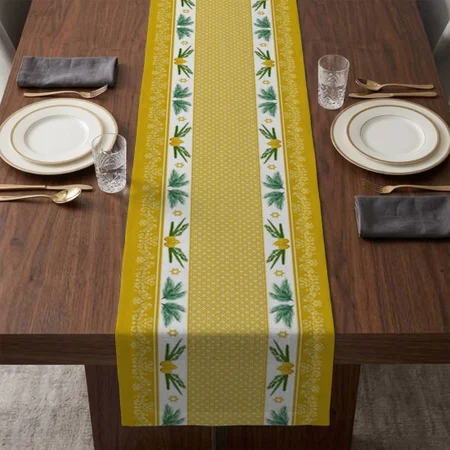 Yellow Sukkot Decorations Customized Printed Cloth Table Runner