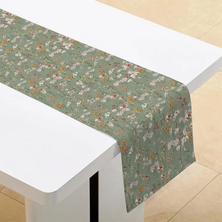 Sage Green Wildflower Boho Wedding In Bloom Garden Customized Printed Cloth Table Runner