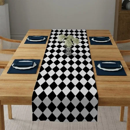Black And White Diamond Pattern Customized Printed Cloth Table Runner