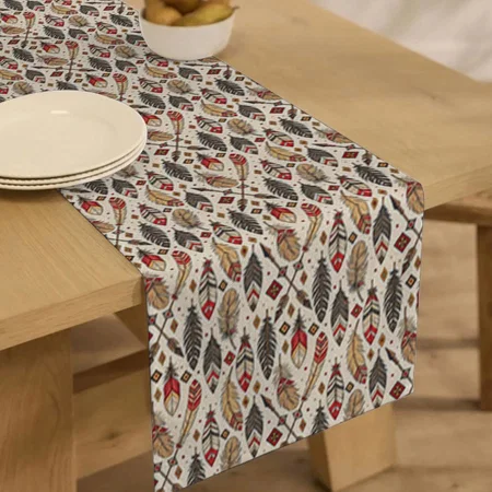 Bold Tribal Feathers Arrows Customized Printed Cloth Table Runner