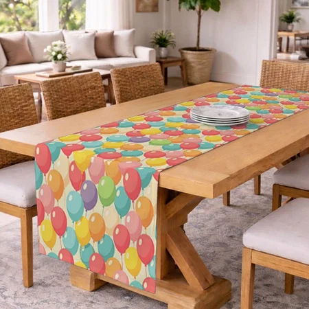 Party Balloons In Different Colors Customized Printed Cloth Table Runner