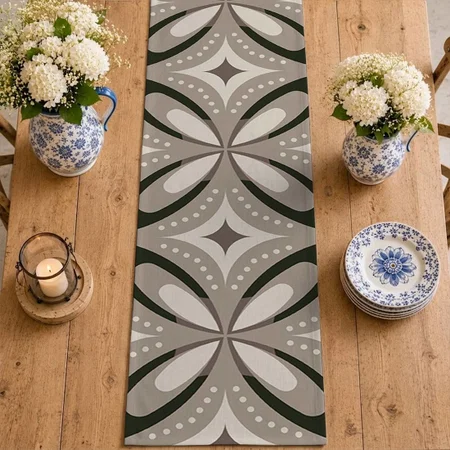 Beige And Brown Retro Circular Shapes Customized Printed Cloth Table Runner